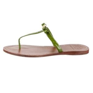 Tory Burch Green Patent Leather Bow T-Strap Flat Sandals 10